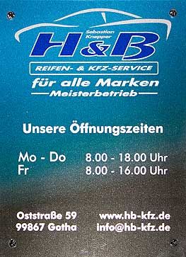 Türschild von H&B Reifen- & KFZ-Service Knepper aus Gotha